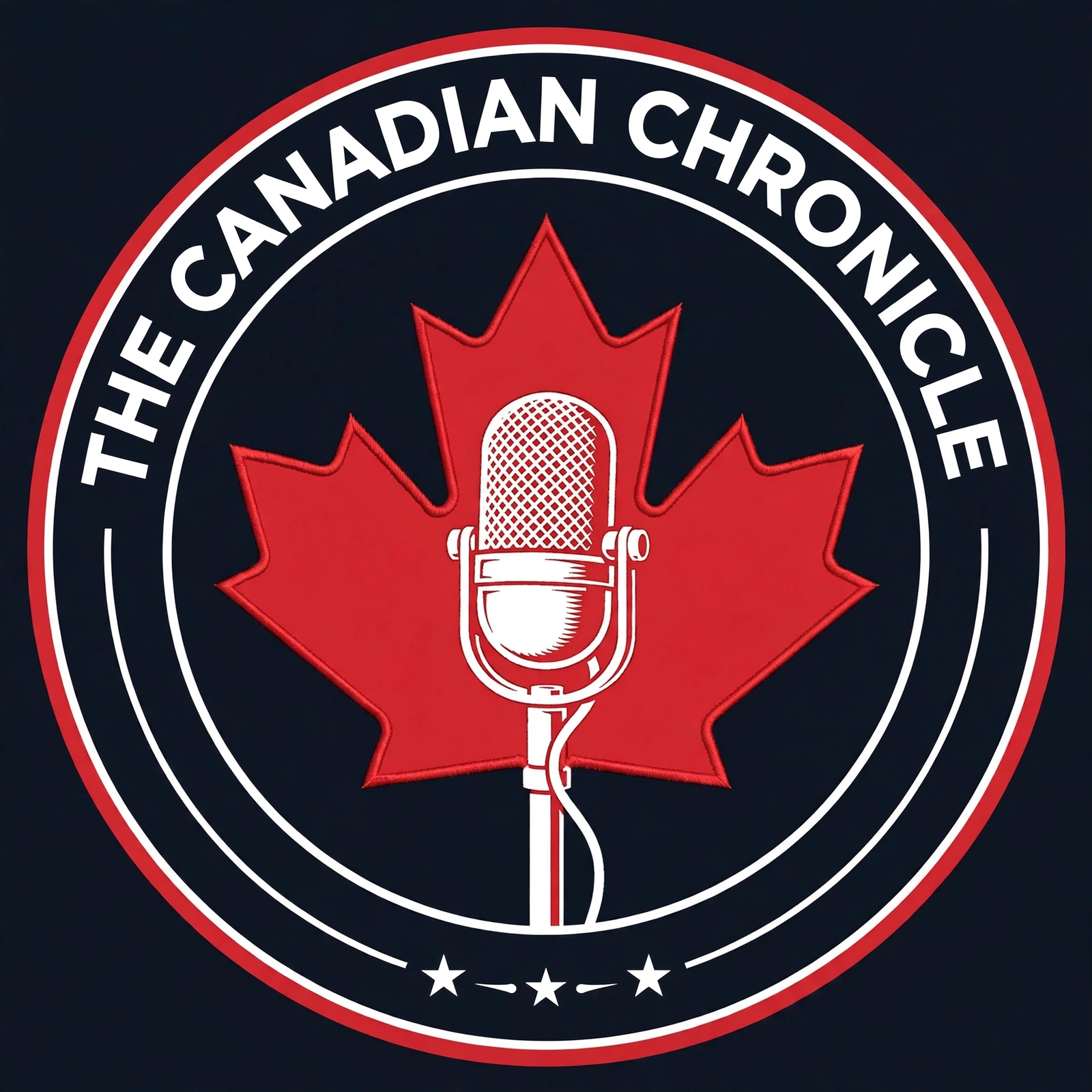 The Canadian Chronicle maple leaf and microphone badge